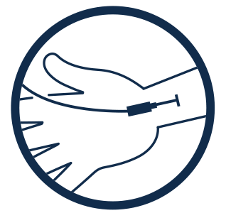 Hand with syringe in a circle icon.